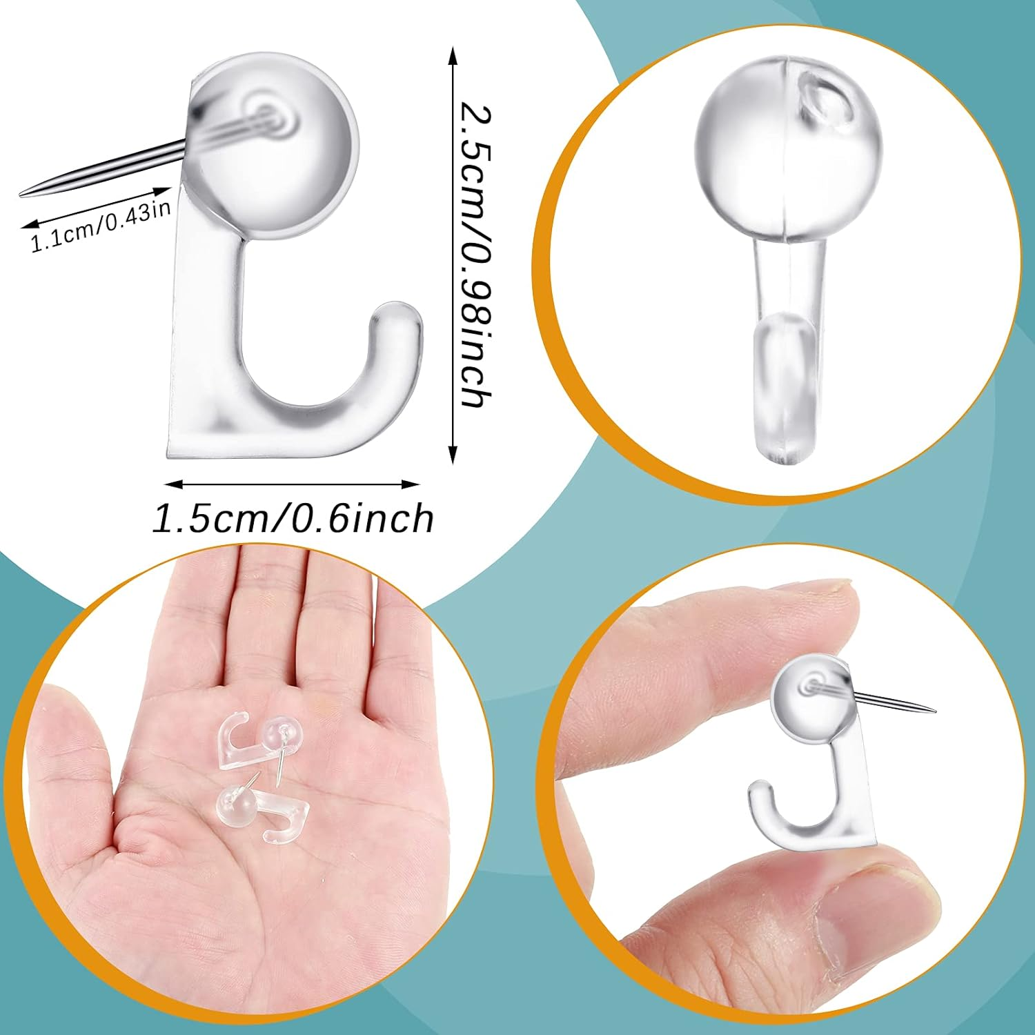 Push Pin Hooks Plastic Heads Pin Tacks Clear Wall Thumb Tacks Hanging Nails Decorative Push Pins for Cork Bulletin Board Map Photos Calendar, Home Office Supplies, Transparent(50 Pieces)