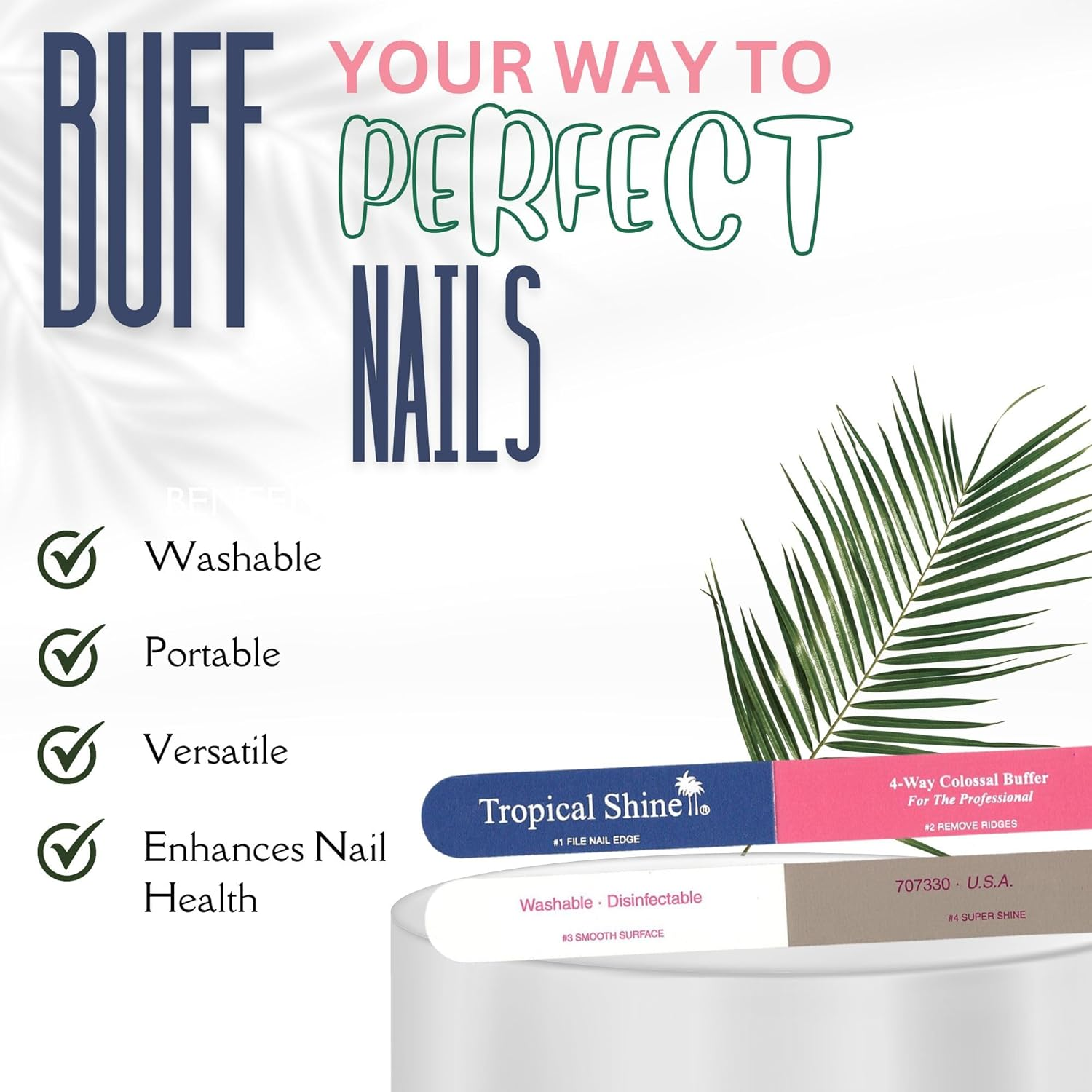 Tropical Shine Colossal 4-Way Blue-Pink Buffer - Professional Nail File & Buffer for Shaping, Smoothing, and Polishing Nails - Compact and Portable Nail Care Accessory (707330) image number 2