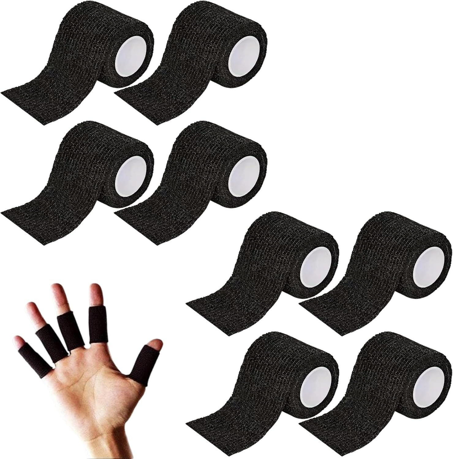 8PCS Cohesive Bandage, Self-Adhesive Compression Bandage, 5 Cm X 4.5 Metres Black Sports Tape for Joint Support, Strapping Tape for Ankles and Wrists image number 6
