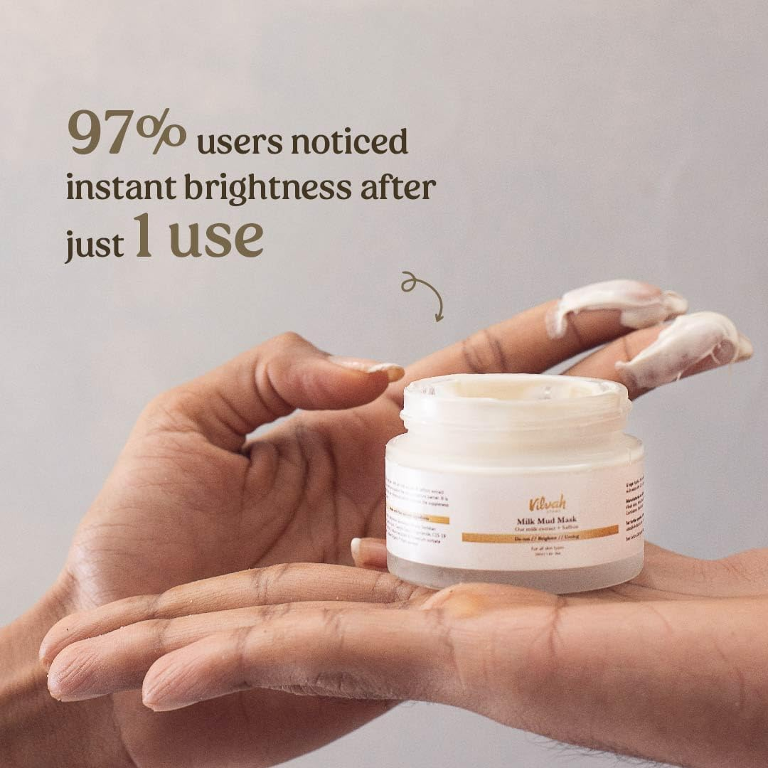 Vilvah Store Milk Mud Mask, De-Tan Pack, with Oat Milk, Saffron Extract and Kaolin Clay, Brightening and Tan Removal Cream, Sulphate Free, for All Skin Types, for Men & Women, 50Ml image number 5