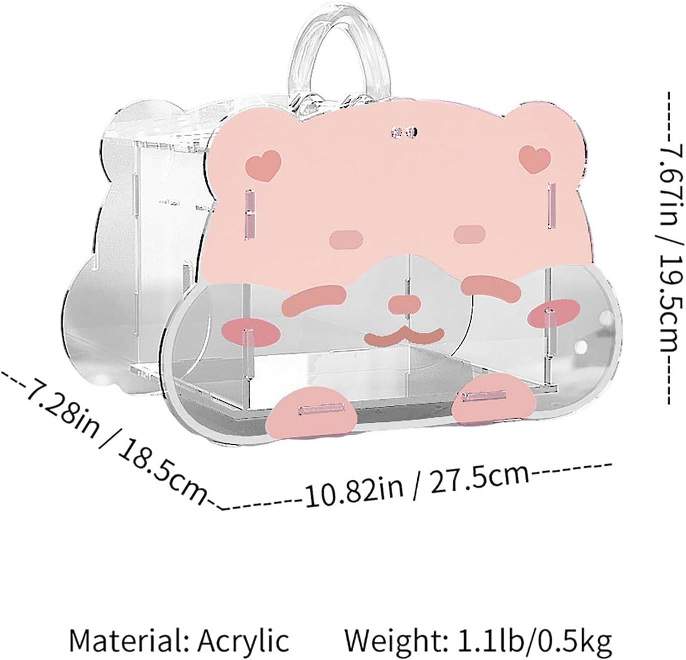 LIFEBEA Portable Hamster Carrier &ndash; 360&deg; Clear Acrylic Travel Cage with Water Bottle & Food Bowl | Ventilated Small Animal Transport for Dwarf Hamsters, Guinea Pigs, Sugar Gliders (Pink) - Pink image number 4