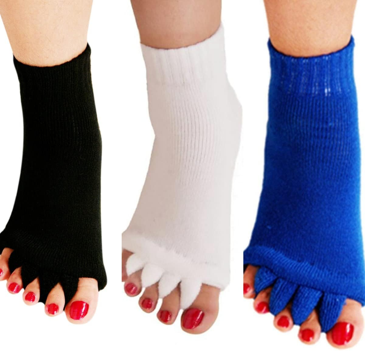 3 Pairs Yoga Sport Gym Five Toe Separator Socks Foot Alignment Pain Massage Toeless Socks
