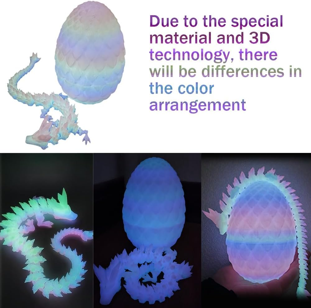 3D Printed Rainbow Dragon Eggs with 11" Articulated Dragon inside - Glow in the Dark Surprise Egg, Stress Relief & Focus Promotion, Home & Office Decor image number 2