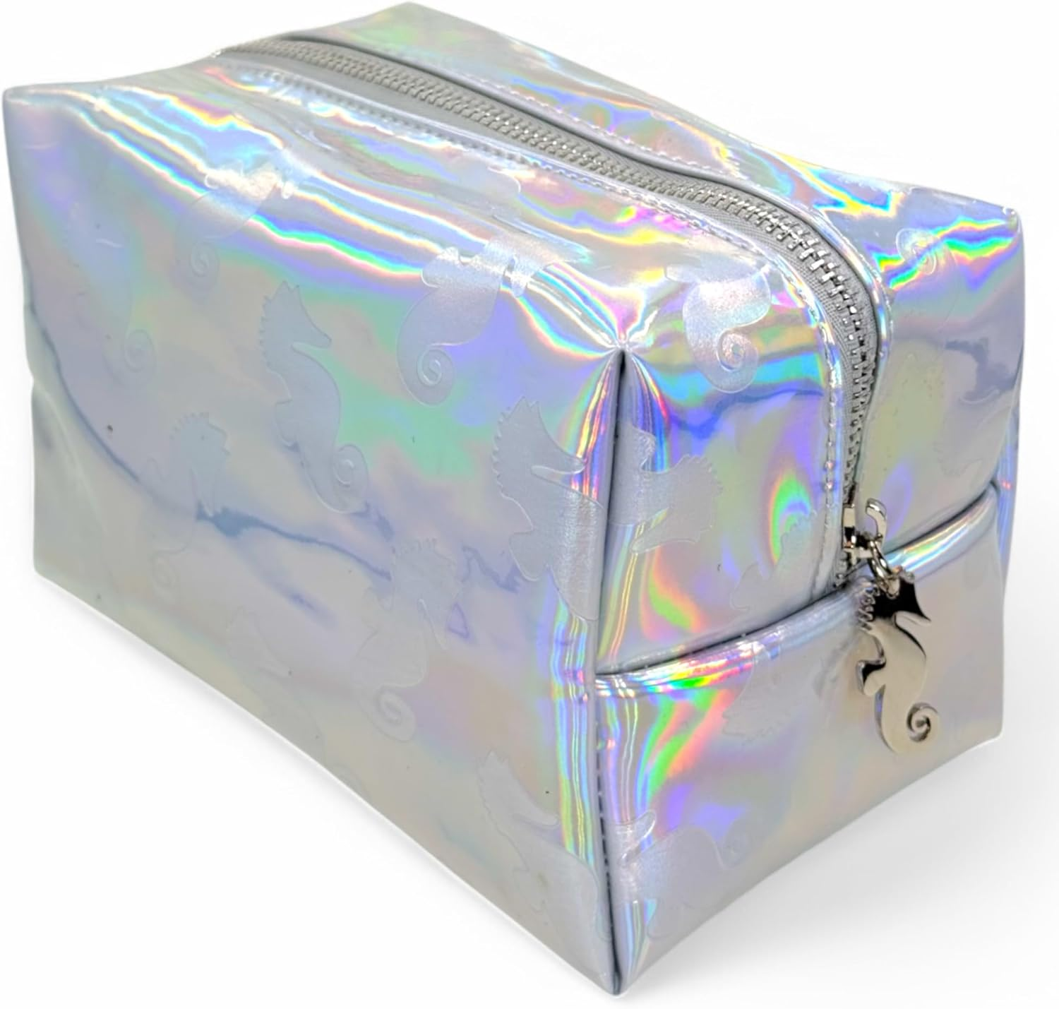 MIJOMA Beauty Bag - Holographic Seahorse Print 100% Polyester Wipe Clean Makeup Bag 17X11X10Cm, Silver, 17 Cm Breite, 11 Cm H&ouml;he, 10 Cm Tiefe, Modern image number 3