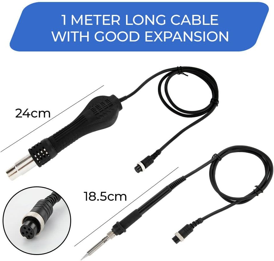 Yarra Supply 2 in 1 Soldering Station Digital Soldering Iron Station Iron Rework Dual LCD Display Hot Air Gun with Tweezers, Welding Tips, Air Nozzles image number 3