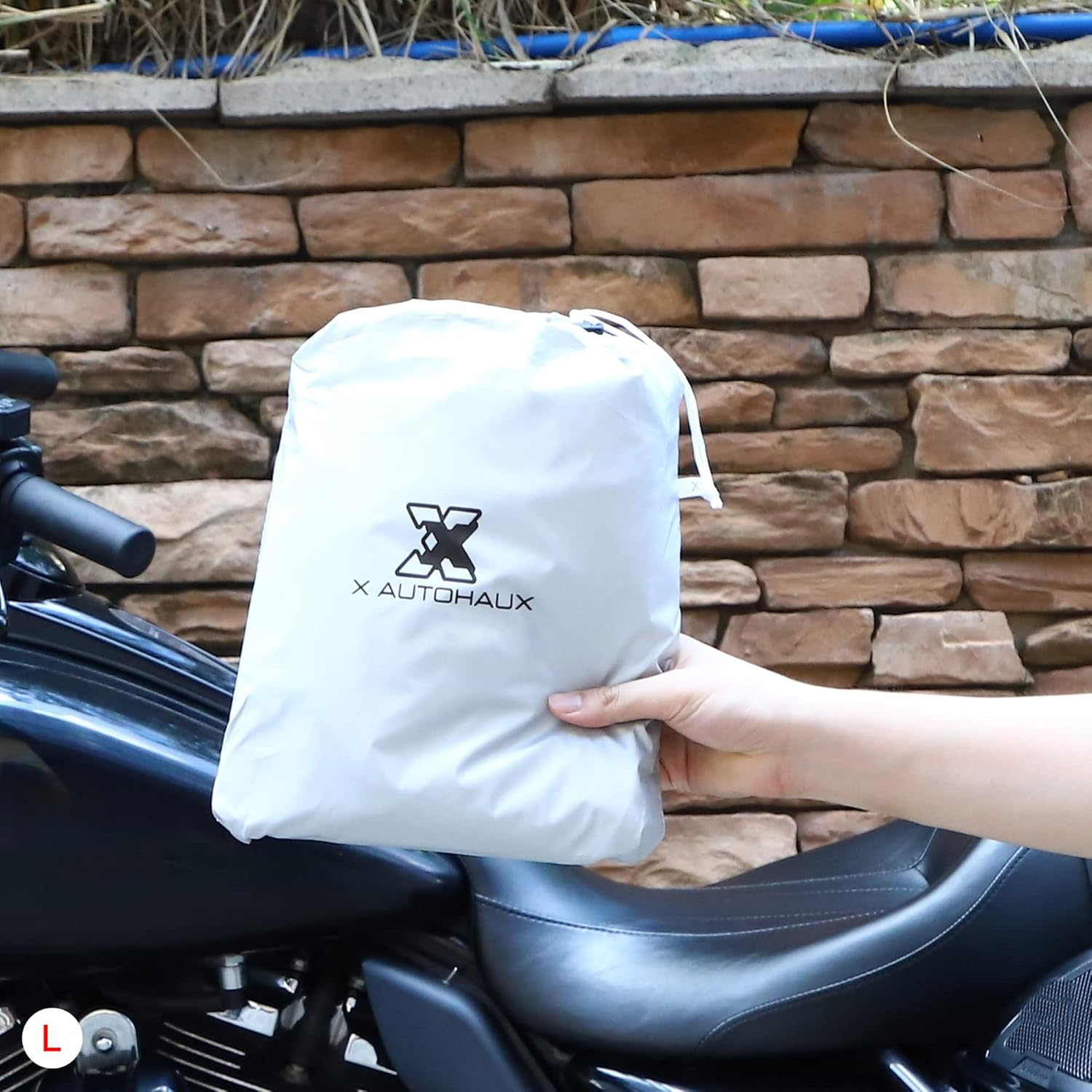 X AUTOHAUX Motorcycle Cover Lightweight Half Cover Outdoor Waterproof Rain Dust Protector Silver Tone L Size for Most Full Dress Touring Cruiser image number 4