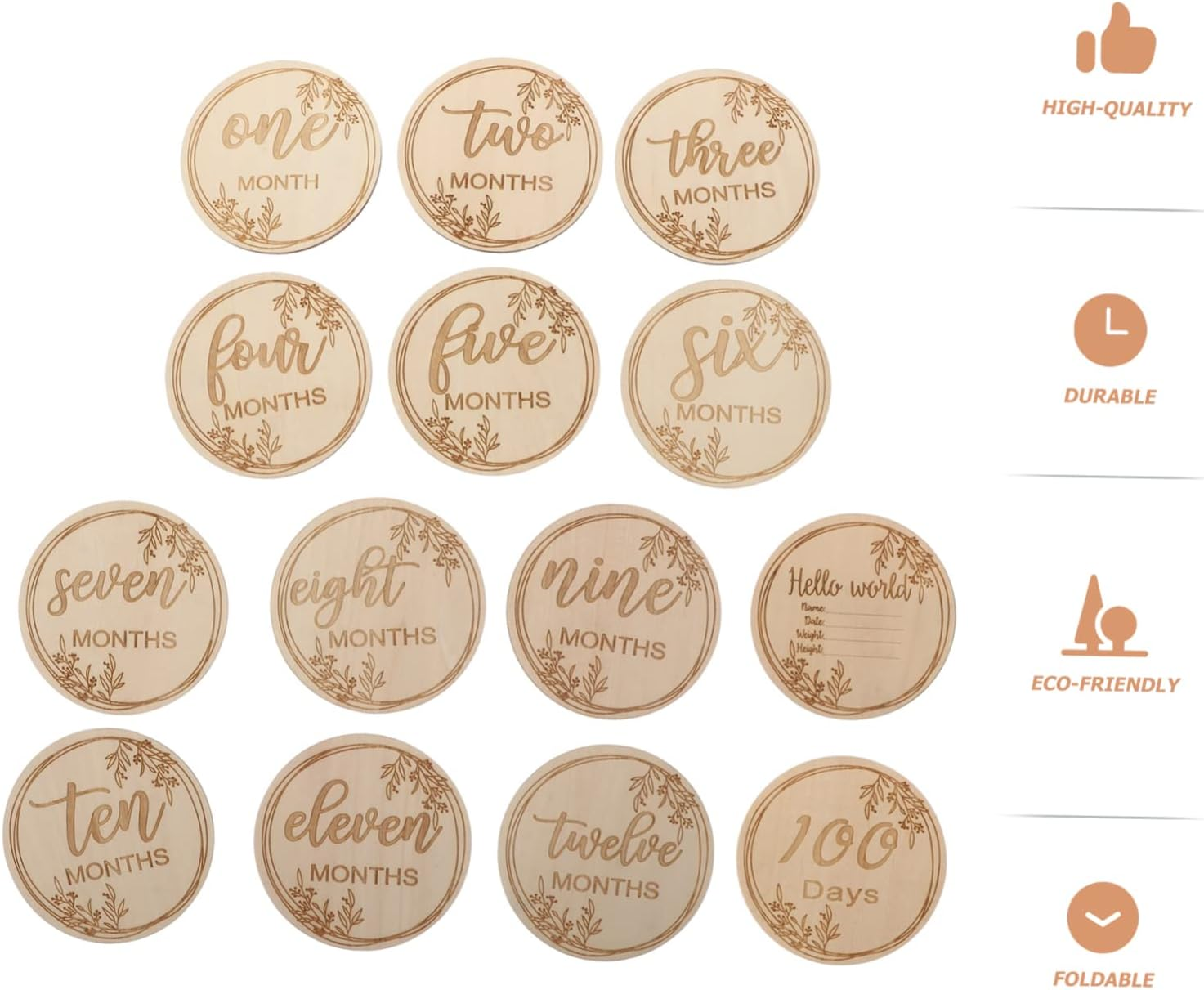 1Set Growth Cards Wooden Milestone Cards for Monthly Photography Newborn Memory Keepsakes Track First Year Growth Milestones image number 4