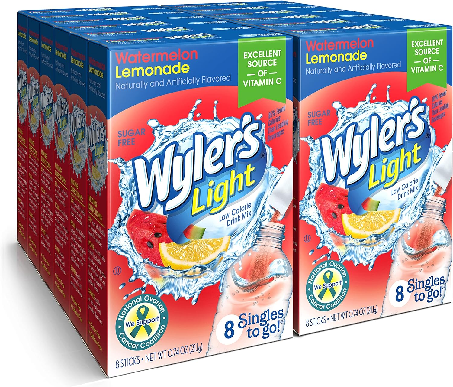 Wyler'S Light Singles to Go Powder Packets, Water Drink Mix, Watermelon Lemonade, 96 Servings, 8 Count X Pack of 12 image number 1