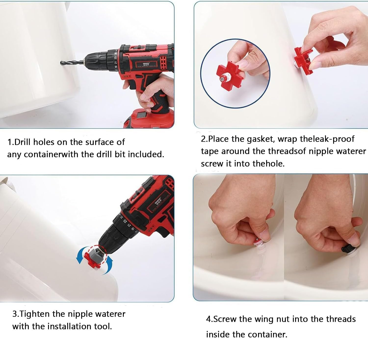 Horizontal Leakproof Feeder Nipple with Drill Bits, 20Pcs Automatic Poultry Nipple Waterer with Drill Bits, Chicken Nipples Horizontal Side Mount Poultry Water Nipples image number 4