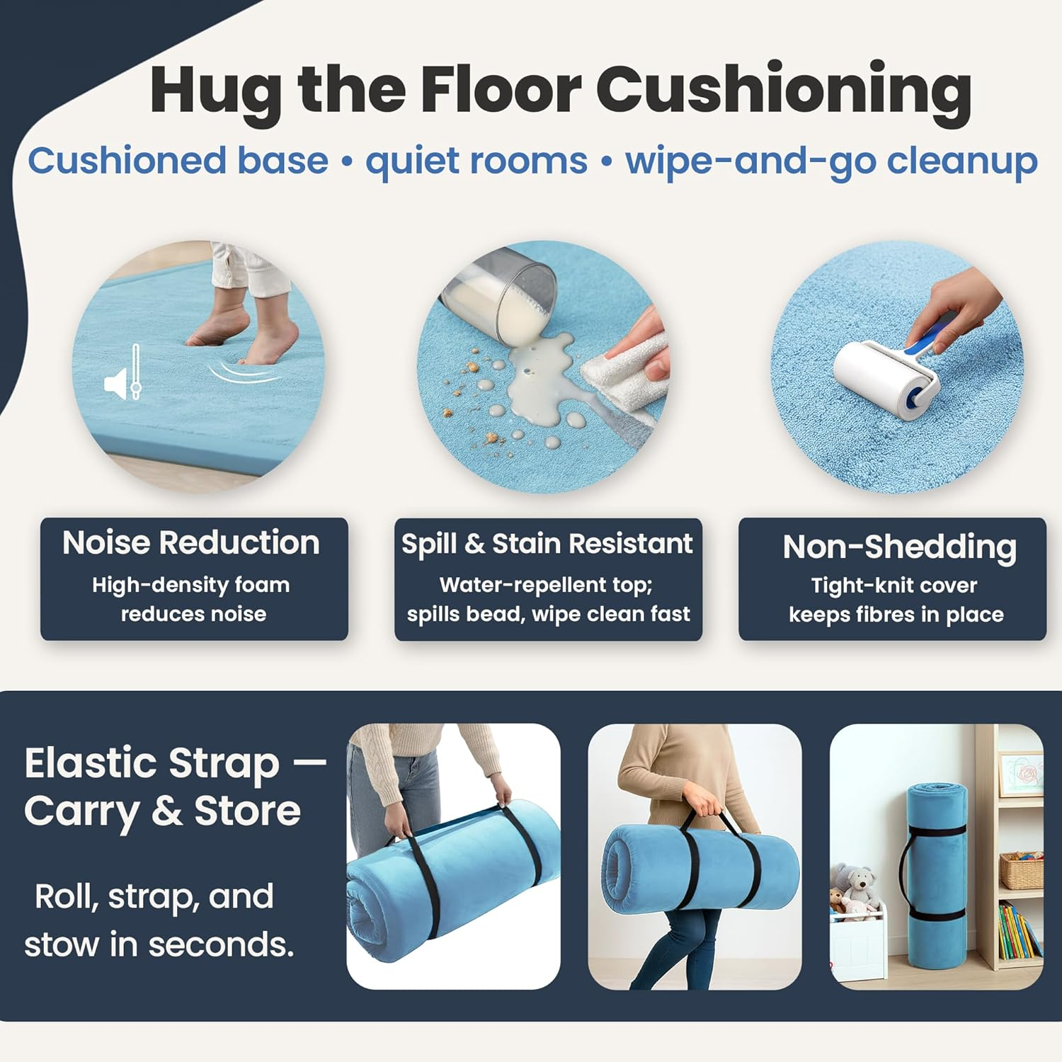 Baby Play Mat 150X200Cm, Extra Thick 3.5Cm Mellow Memory Foam Tatami Muscle Mat, Non-Slip, Water-Repellent Velvet Rug for Nursery, Crawling & Tummy Time, Elastic Strap Included image number 2