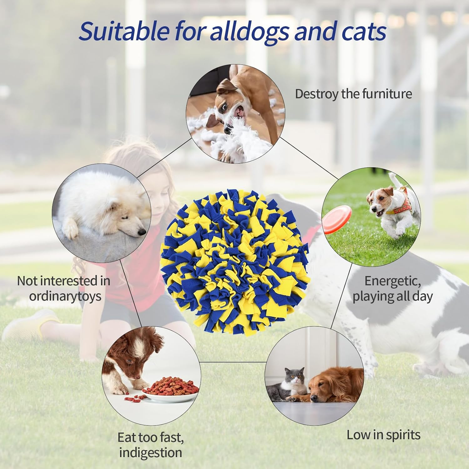 Larfraecy Dog Snuffle Mat,Interactive Feeding Game Toy for Dogs,Pet Snuffle Mat,Pet Foraging Mat for Smell Training Dog Toy,Dog Sniffing Pad for Stress Relief and Slow Feeding 45Cmx45Cm(Yellow/Blue) image number 4