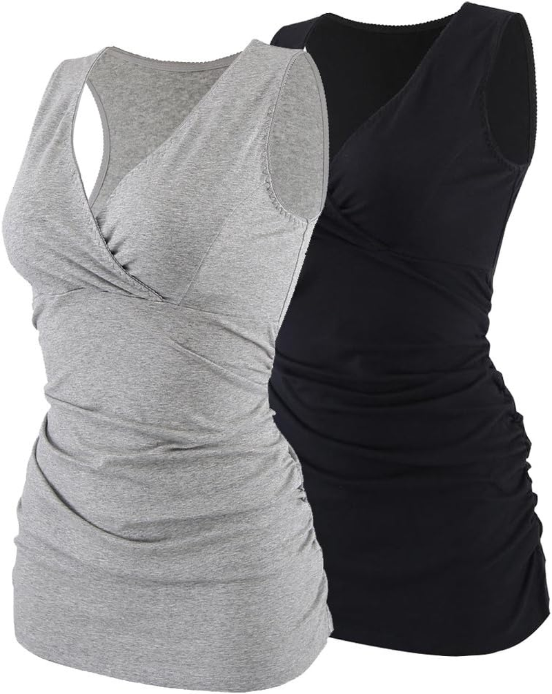 Women'S Cotton V Neck Tank Top/Bra for Maternity and Nursing image number 6