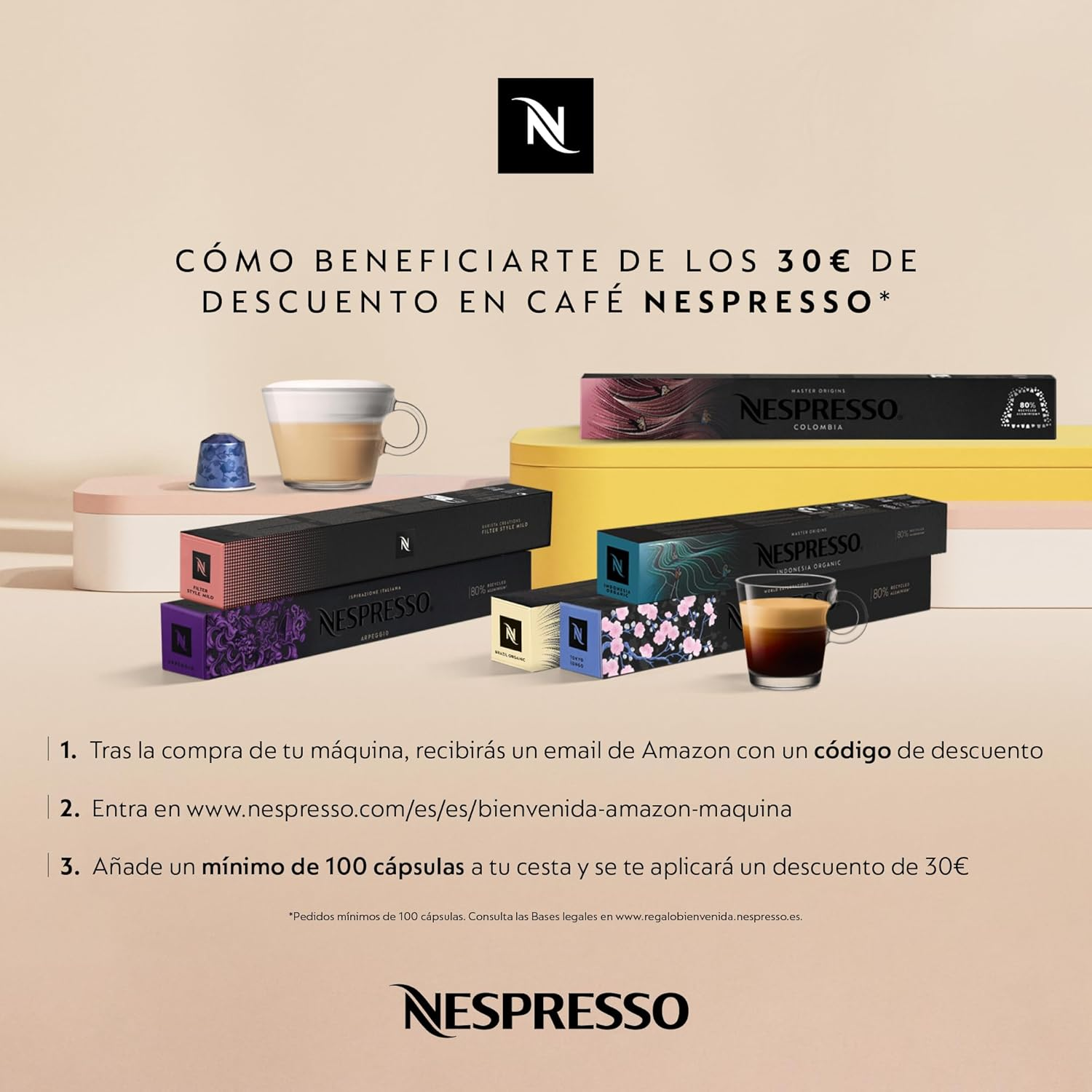 Nespresso De'Longhi EN 80.CW Inissia Capsule Machine, High Pressure Pump and Energy Saving Function, Automatic Power off 9 Minutes, Cup Capacity for Espresso and Lungo, 0.7 L Water Tank, Vanilla Cream