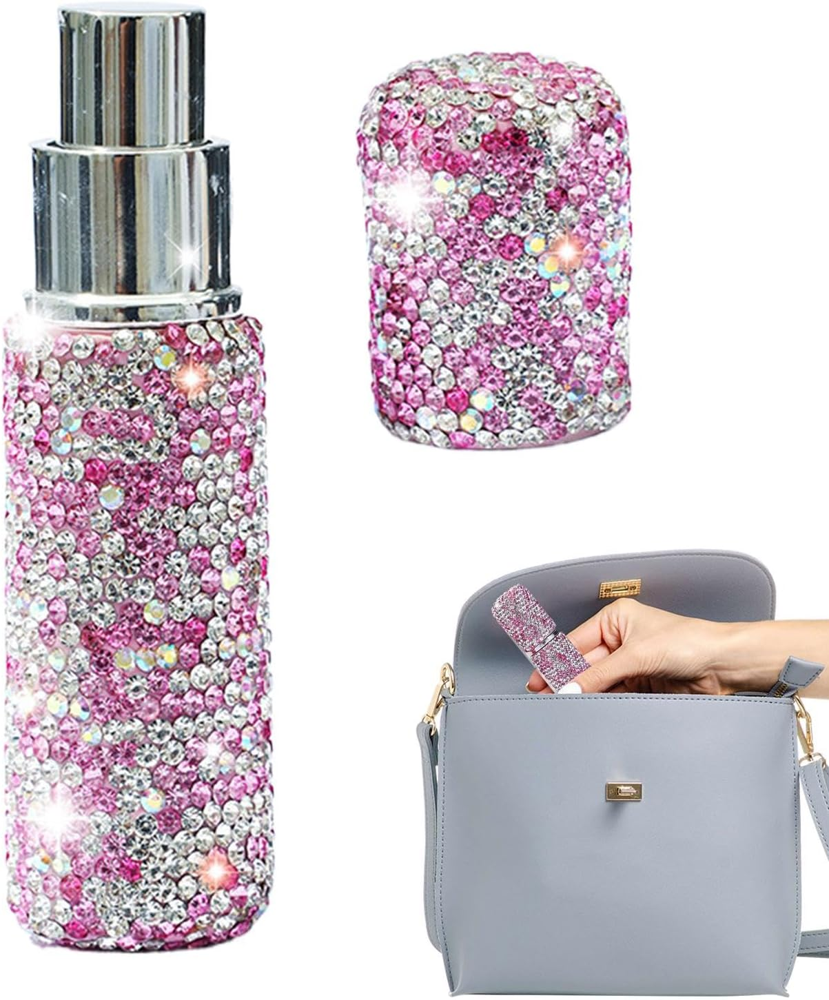 G&eacute;n&eacute;rique Empty Perfume Spray Bottles, 10 Ml Bling Sample Case Glass Atomizer, Refillable Fragrance Oil Sprayer, Small Travel Dispenser, Ideal for Hair Spray and Cosmetics, (White/Pink)