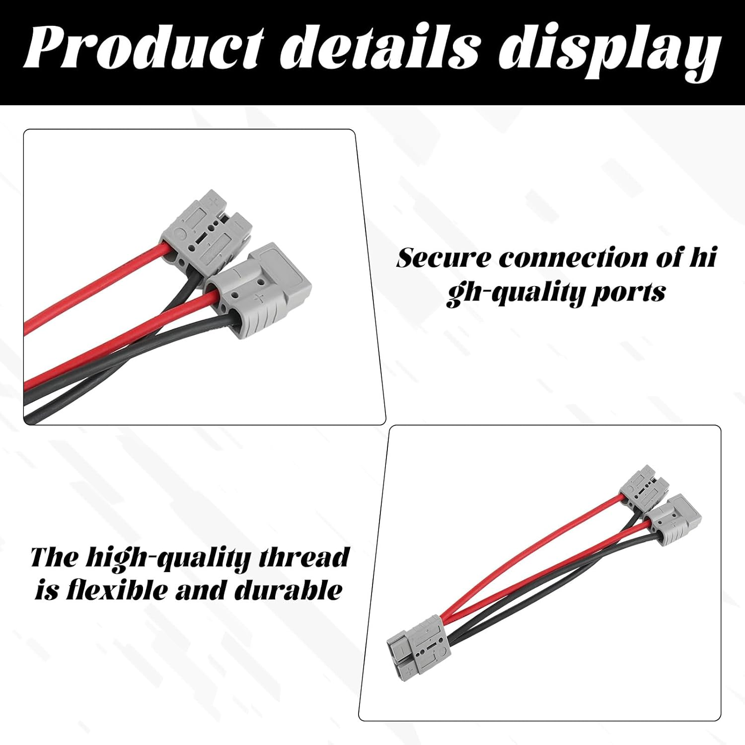 Anderson Plug Extension Cable, Anderson Style Plug Connectors, Polarity Adapter, 50A 1 to 2 Connector Double Y Adapter, 6Mm Battery Cable for Car, Rv,Truck,Trailer,Winch,Forklift image number 3