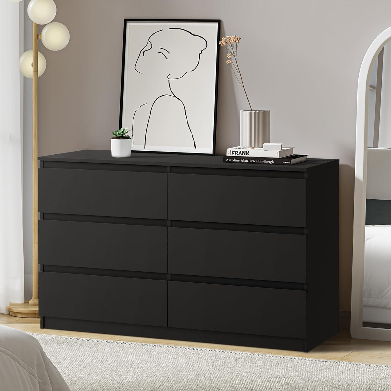 Oikiture Chest of Drawers with 6 Drawers Bedroom Dresser Black