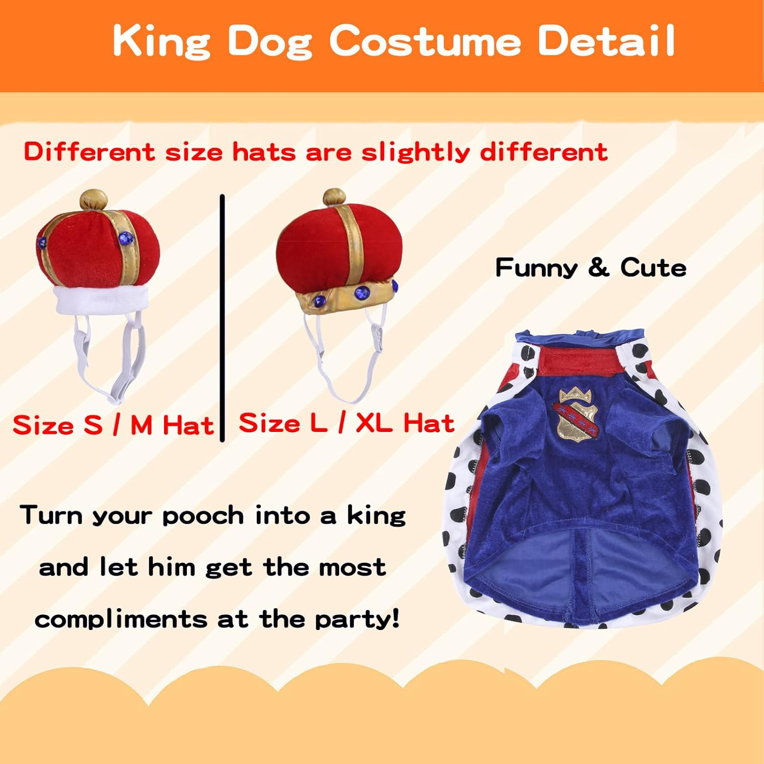 Dog King Costume - Halloween Prince Dog Costume, Pet King Cloak Costumes Includes Ruby Crown Hat & Cape for Small Medium Dogs Pets, Puppy Royal Cosplay Outfit for Halloween Christmas Party, X-Large image number 4
