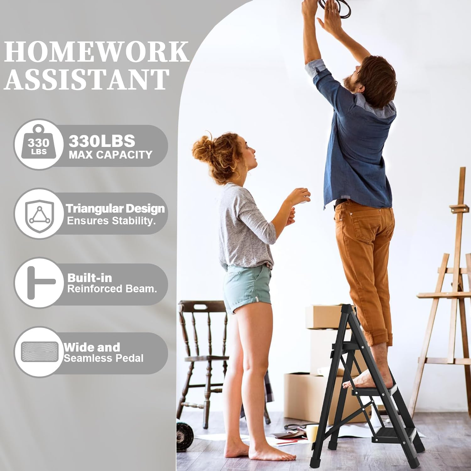 4 Step Ladder,Folding Step Stool with Wide Anti-Slip Pedal,330 Lbs Portable Sturdy Steel Ladder for Your Kitchen, Pantry, Closets, Office, Space Saving (4 Step Ladder)