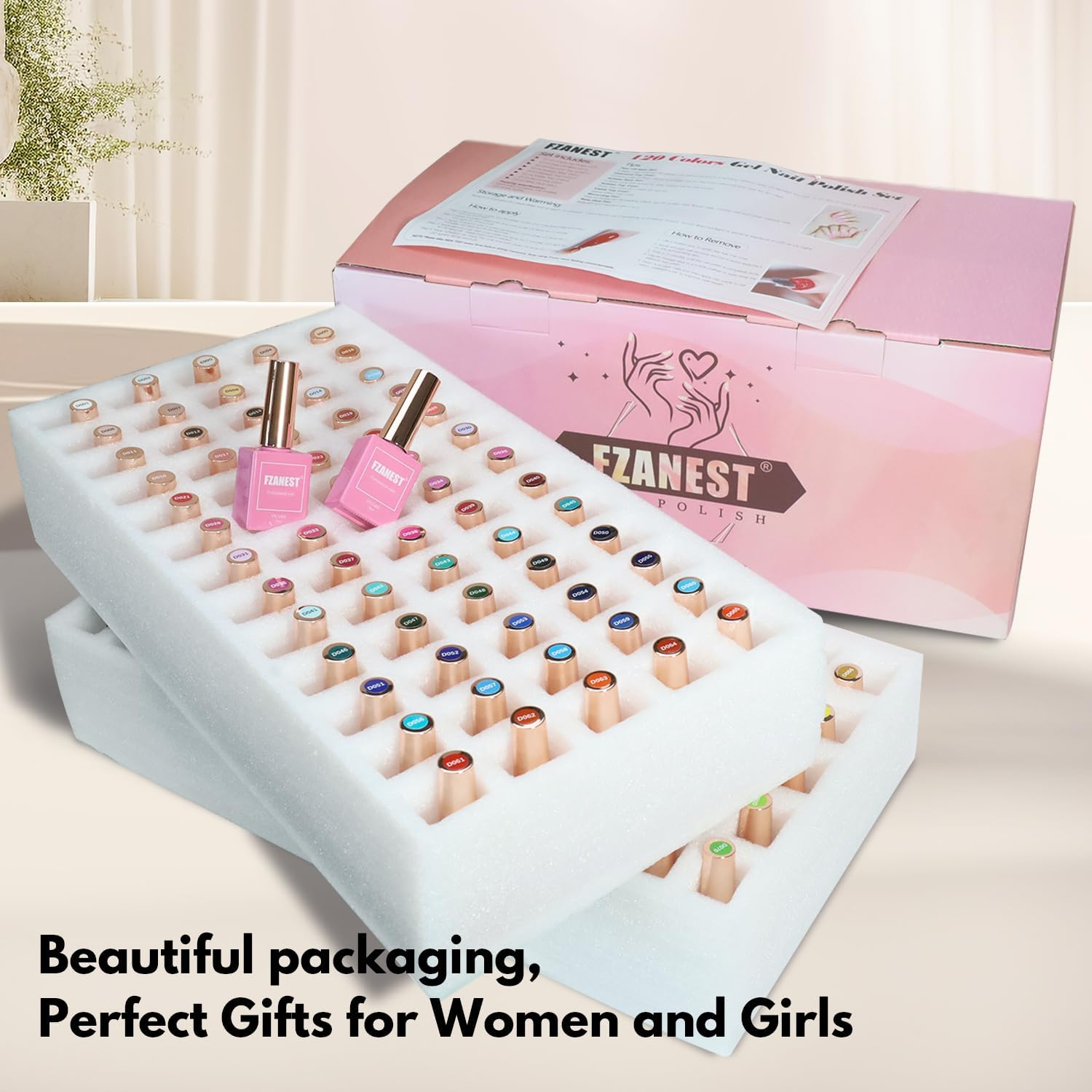 FZANEST 130Pcs 15Ml Gel Nail Polish Set with Rubber Base Top Matte Coat 120 Colors Pink Nude Red Blue White All Seasons Gel Polish Kit Nail Art Starter for Nail Salon Home Gifts for Women and Girls image number 2