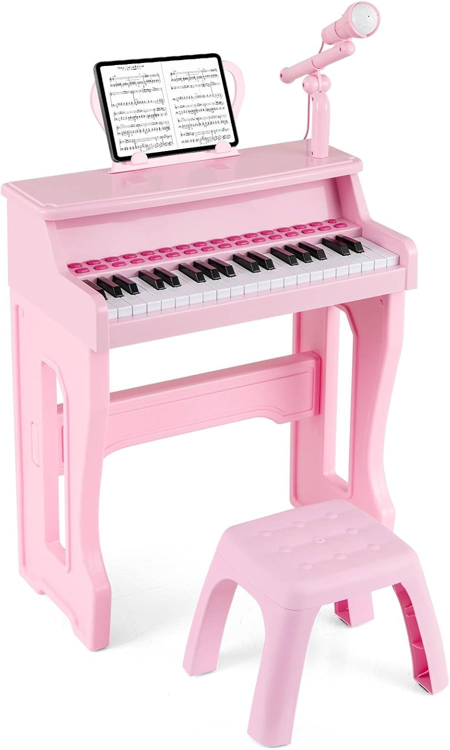 HONEY JOY 37-Key Piano Keyboard Toy, Electronic Musical Instrument W/ Adjustable Microphone, Detachable Music Stand & Matching Stool, Educational Gift for Toddlers Aged 3+ Years Old (Pink)
