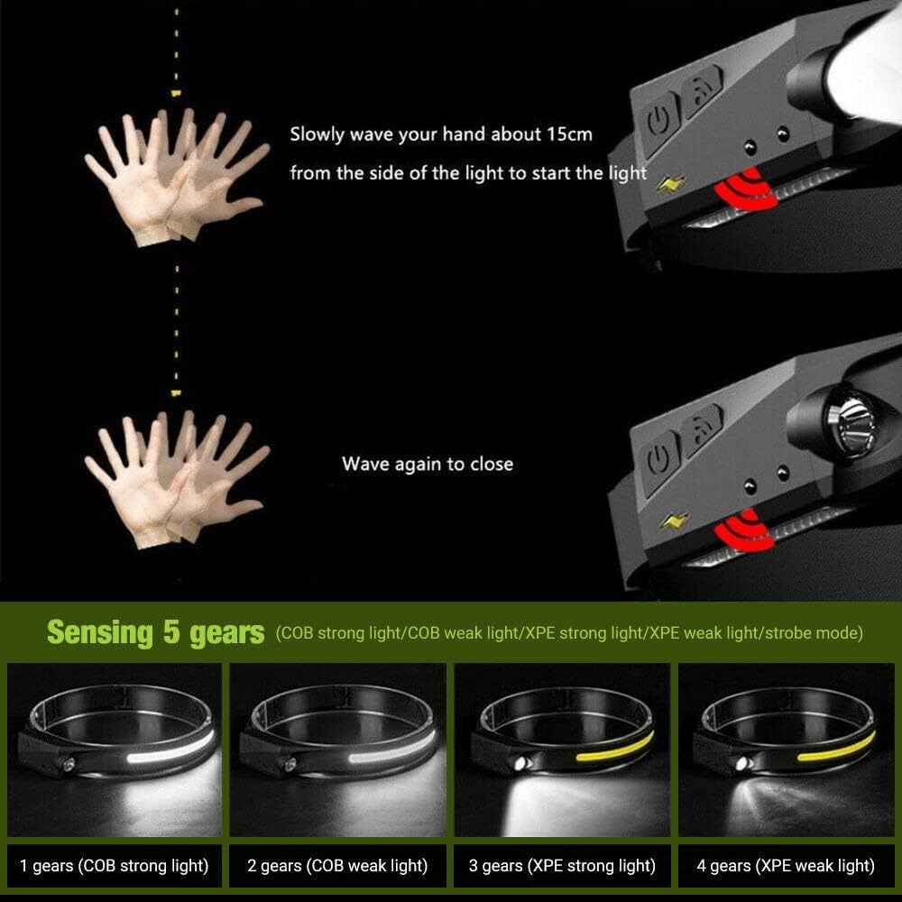 LED Headlamp Flashlight, 2 Pack Rechargeable Headlamp for Adults, 230&deg; Wide Beam Headlight, Motion Sensor Head Lamp, 5 Modes Lightweight Waterproof Head Flashlight for Outdoor Running, Camping Hiking image number 3