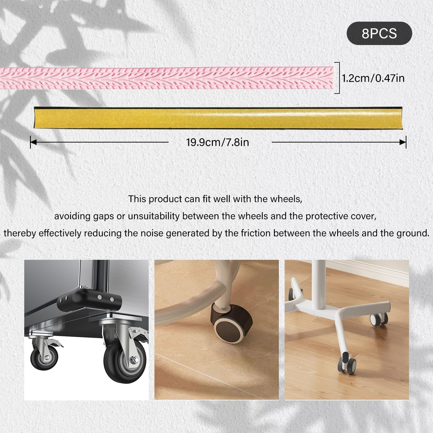 EKIND Luggage Suitcase Wheel Protectors Silent anti Vibration Wear Resistant Cuttable Size Silicone Covers for Spinner Trolley Travel Case Office Chair (8PCS, Pink) image number 1