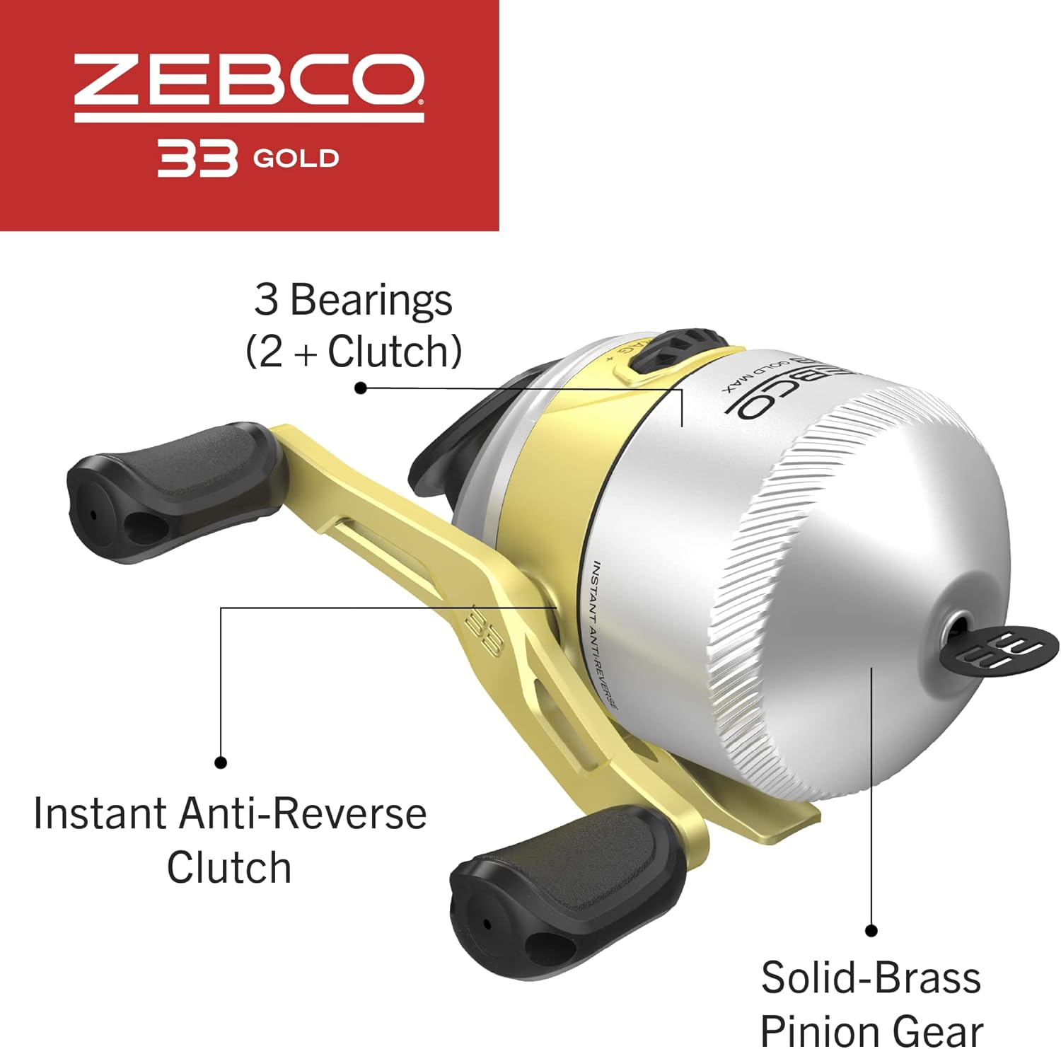 Zebco 33 Gold Spincast Fishing Reel, 3 Ball Bearings, Instant Anti-Reverse with a Smooth Dial-Adjustable Drag, Powerful All-Metal Gears with a Lightweight Graphite Frame, New Model image number 5