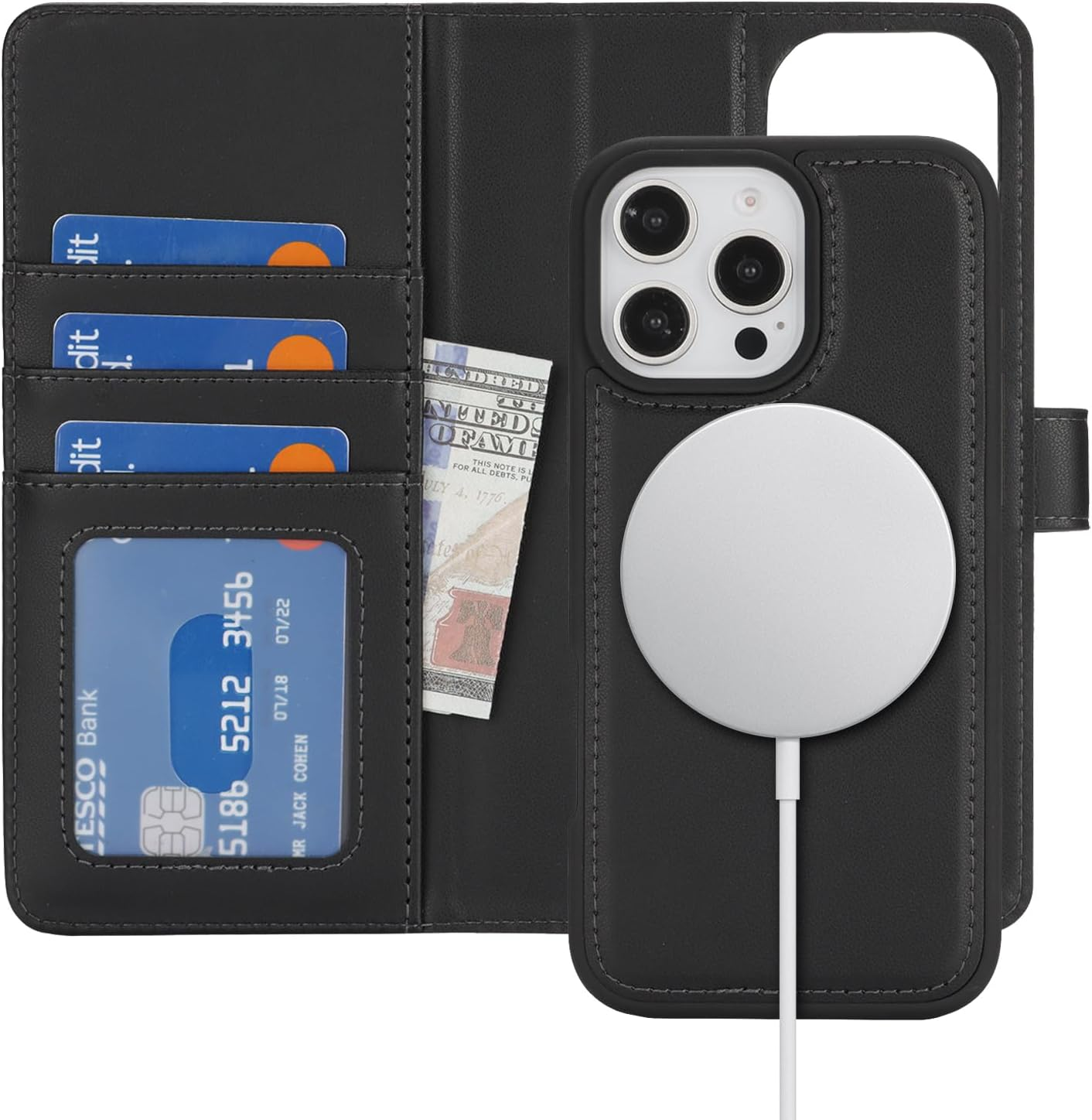 Cavor for Samsung Galaxy S25 Ultra Wallet Case Litchi Leather Case 2 in 1 Magnetic Detachable Support Magsafe Charging with Kickstand and Card Holder Flip Folio Protective Cover -Litchi Black