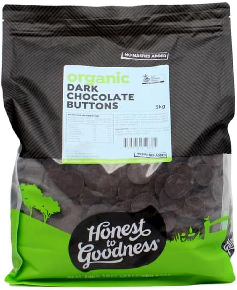 Honest to Goodness, Organic Dark Chocolate Buttons, 5KG - Enjoy the Rich Smooth Flavour and Aroma of 70% Organic Cacao. Ideal for Quick Melting. Dairy-Free, Vegan.