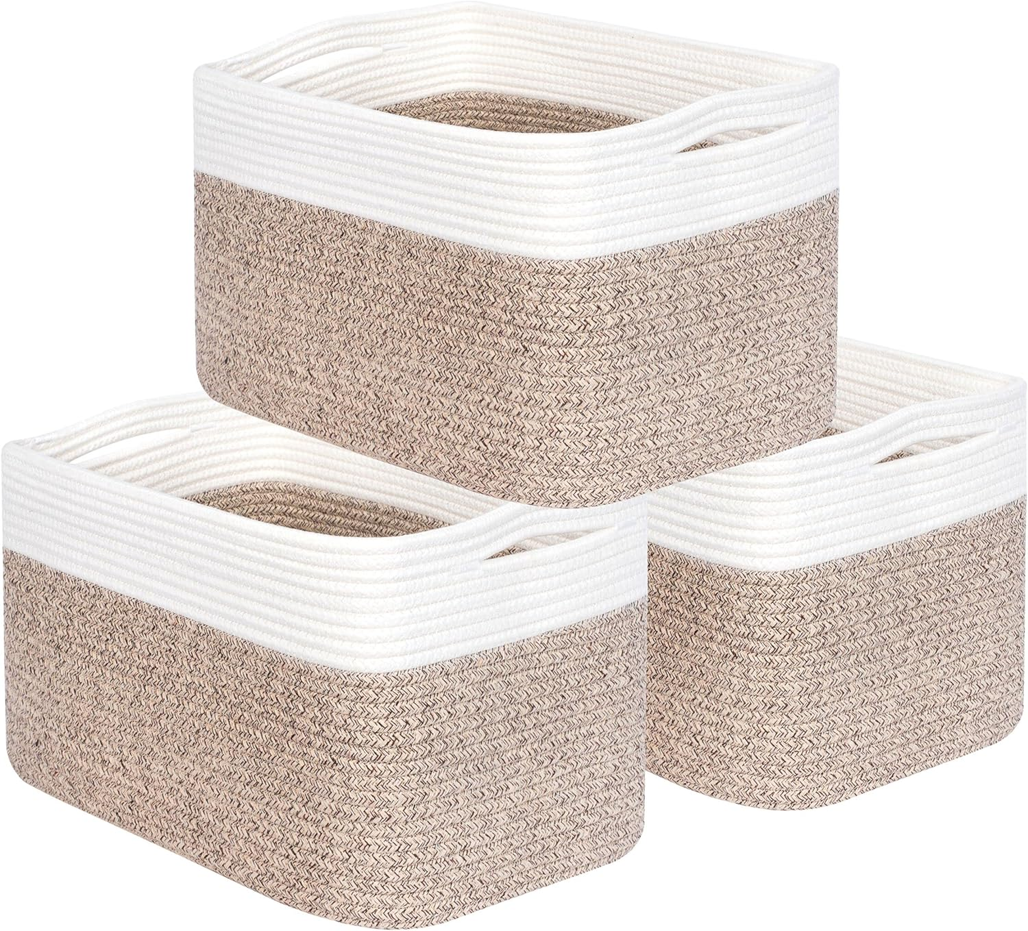 MINTWOOD Design 3-Pack Storage Baskets for Shelves, Playroom and Classroom, Decorative Storage Cube Bins, Woven Closet Organizers, Pantry and Shoe Organizer, Light Brown image number 6