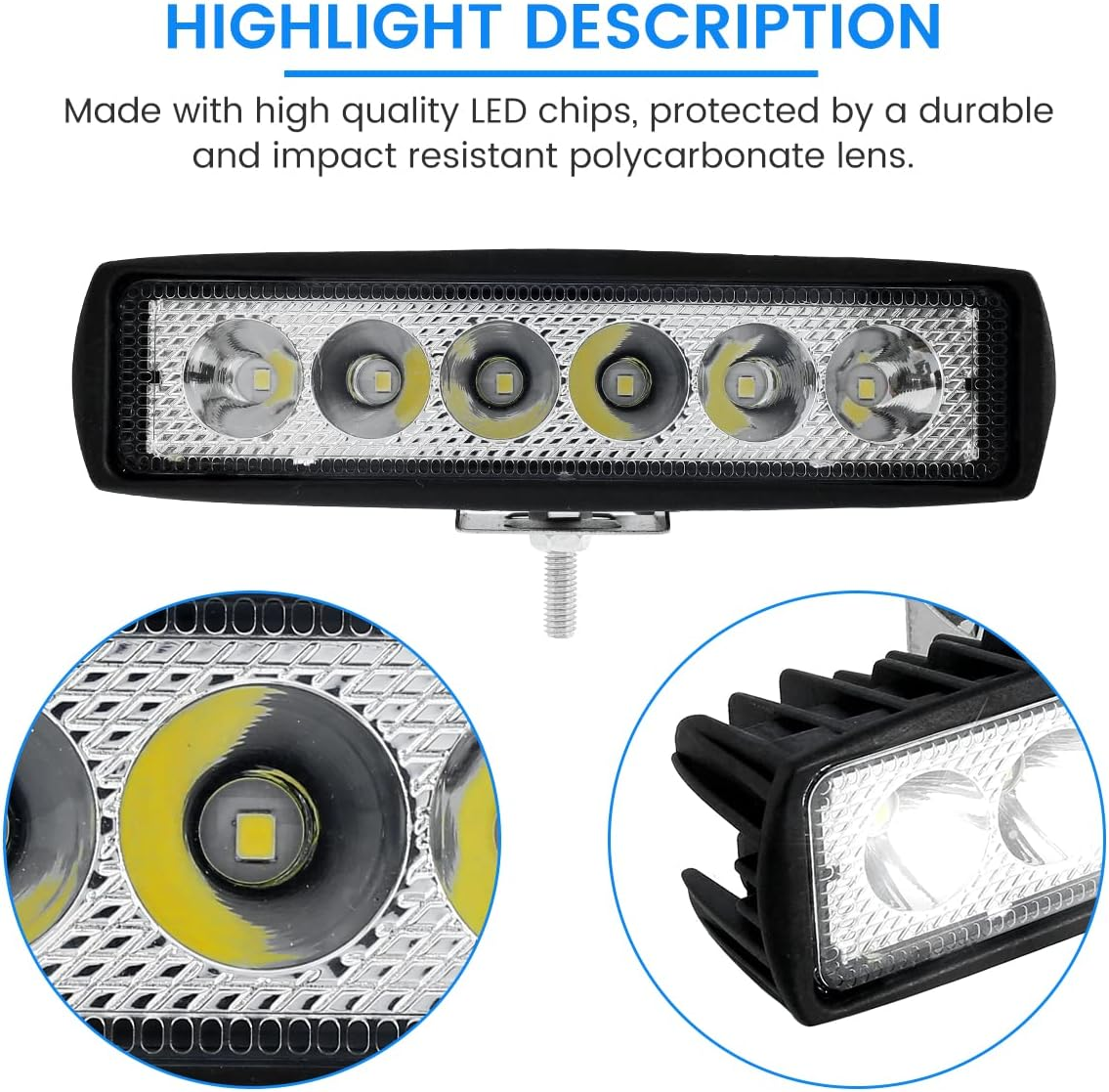 12Volt LED Light Bar, 18W 6000K Super Bright Car LED Fog Light, IP67 Waterproof Flood Spot Light, White off Road Head Light, Led Light Bar for SUV ATV Vehicle Car Truck Boat (2 Pcs)