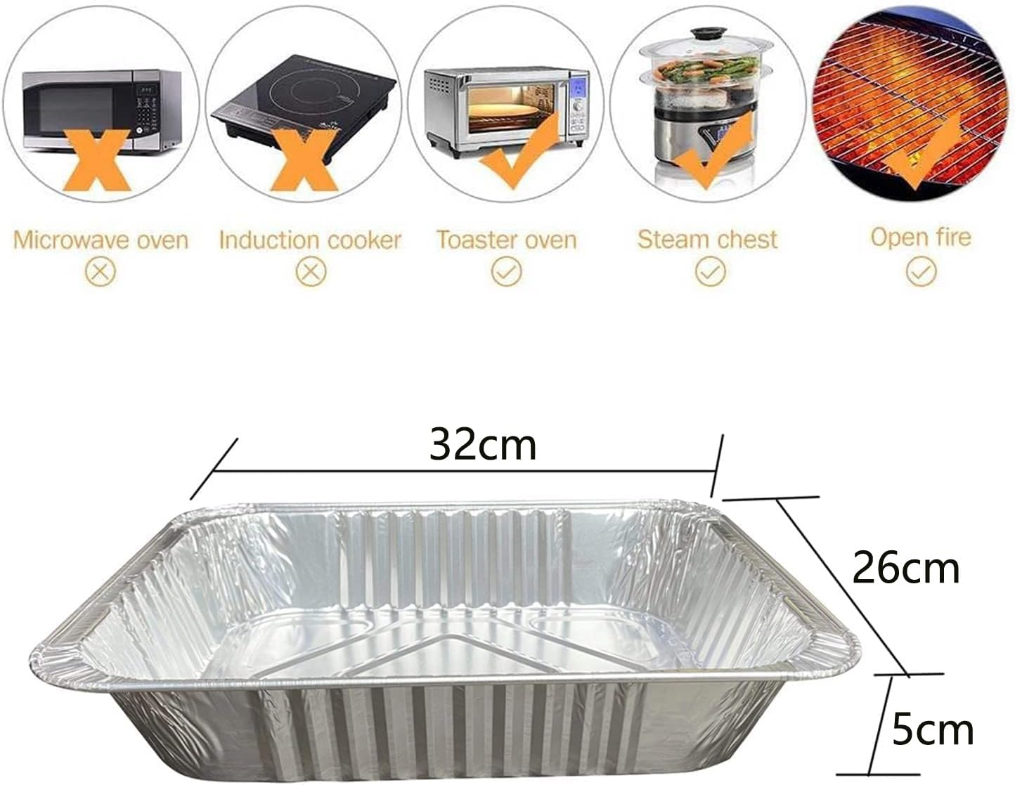 20-Pack Aluminum Pans with Lids, 3500Ml Capacity Foil Food Containers with Lids, Disposable Tin Foil Pans for Baking, Meal Prep and Freezer, Takeout(With Lid, Large 32X26X6Cm) image number 4