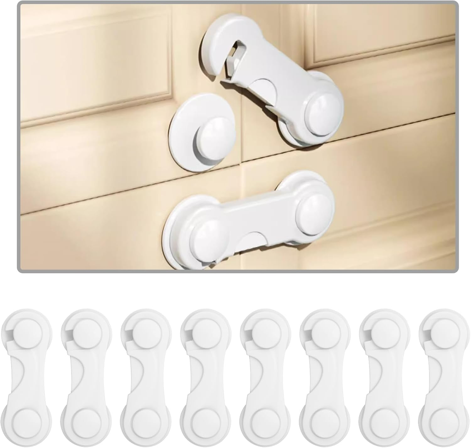Child Safety Cabinet Locks 8 Pack Cabinet Door Locks with Adhesive for Baby Proof Childproof Safety Locks for Drawer Cupboards Fridge Closet and Pantry image number 2