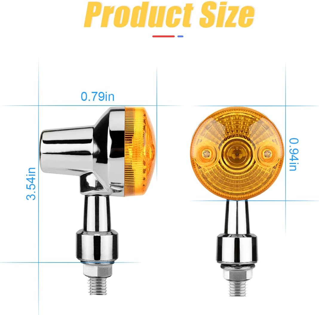 Motorcycle round Turn Signal Lights, 4PCS 12V LED Bulbs Blinker Direction Indicator Lamp, Universal for Honda Shadow Suzuki Kawasaki Harley Yamaha (Silver/4Pcs)