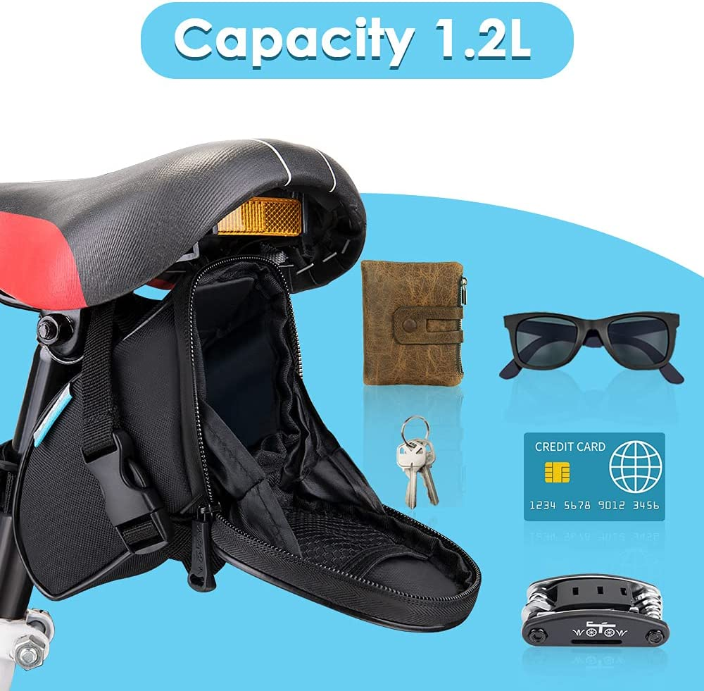 WOTOW Multi-Functional Bike Saddlebag，Bicycle Rear Seat Trunk Bag under Seat Bike Perfect Size Accessories Storage Pouch Ultralight Cycling for Mountain, Beach or Road Bikes