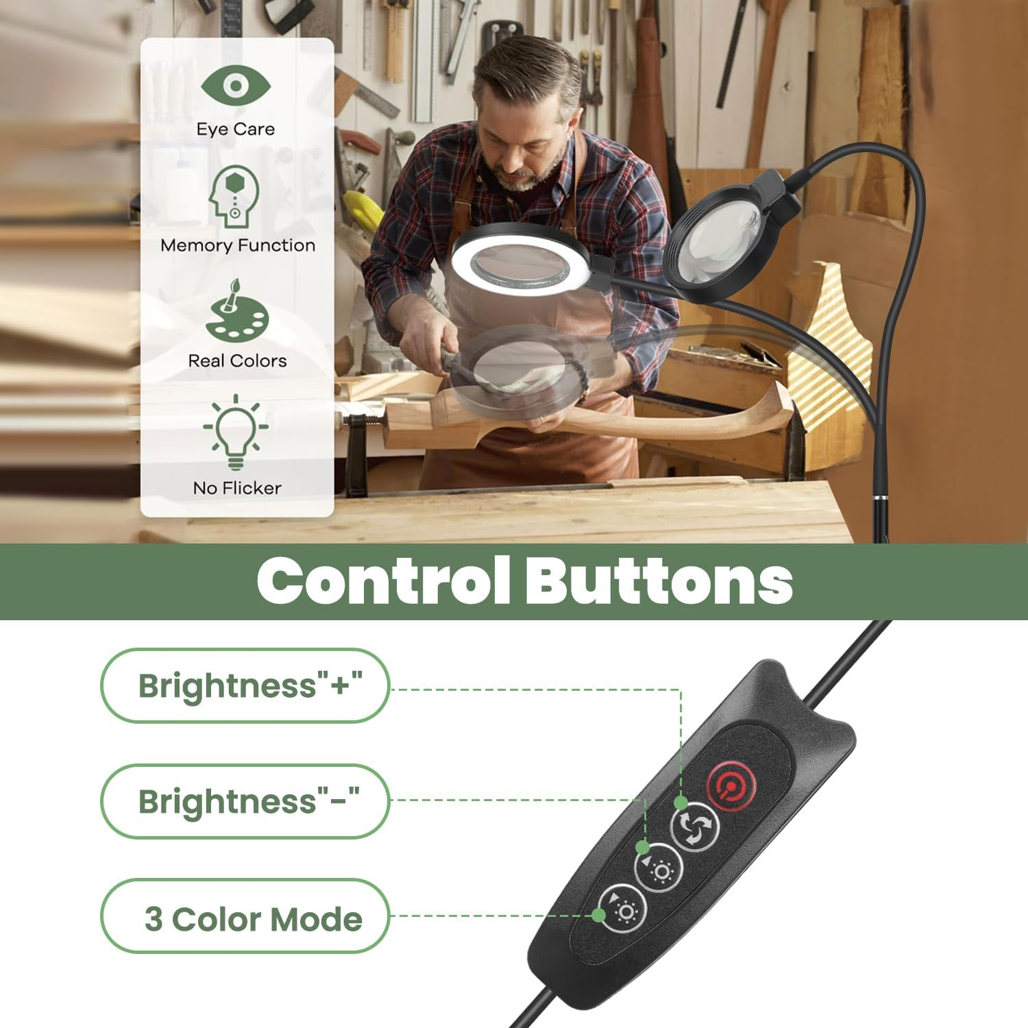 Magnifying Floor Lamp with Stand 10X 20X Magnification, 72 LED Flexible Gooseneck Light, 3 Color Modes, Adjustable Brightness, Dimmable Magnifier Glass for Repair, Sewing, Crafts image number 1