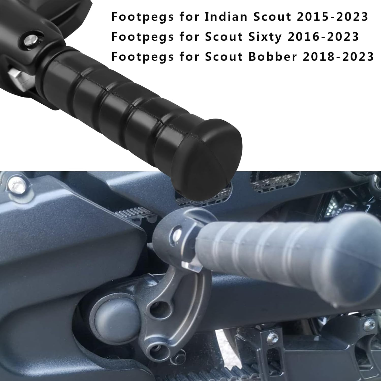 Motorcycle Footpegs Rear Passenger Foot Pegs Replacement for Indian Scout 2015-2025 Scout Sixty 2016-2025 Scout Bobber 2018-2025 Foot Rests Pedal (Black) image number 3