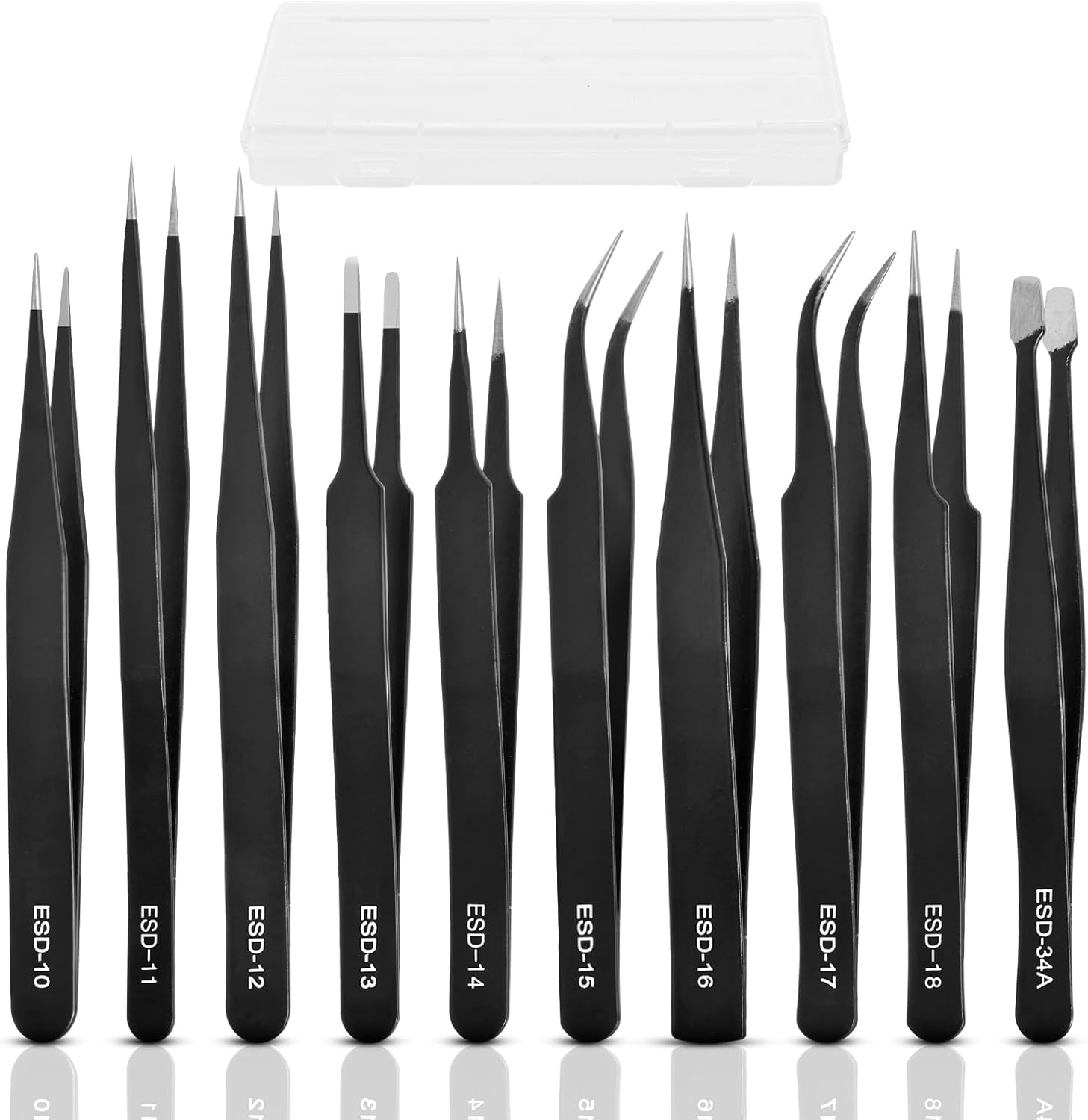 10Pcs Precision Tweezers Set, Upgraded Anti-Static Stainless Steel Tweezers with Storage Box, for Craft, Electronics, Jewelry-Making, Laboratory Work, Soldering, DIY image number 1