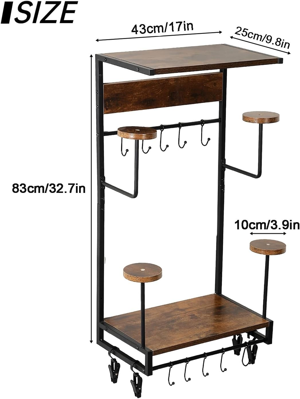 Motorcycle Helmet Holder Wall Mounted, Helmet Holder Wall Mount with Helmet Rack, 4 Glove Chips and 10 Hooks, Rustic Helmet Holder and Motorcycle Helmet Rack for Most of Helmet and Clothes image number 3