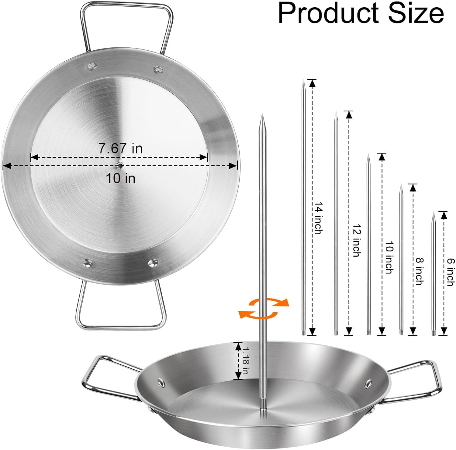 Al Pastor Skewer for Grill, 10 Inch Brazilian Spit Stand with 5 Spikes & 2 Brushes, Stainless Steel Vertical Sticks, Gyro Pan with Fat Separator for Tacos Al Pastor, Shawarma, Chicken on Smoker Oven image number 2