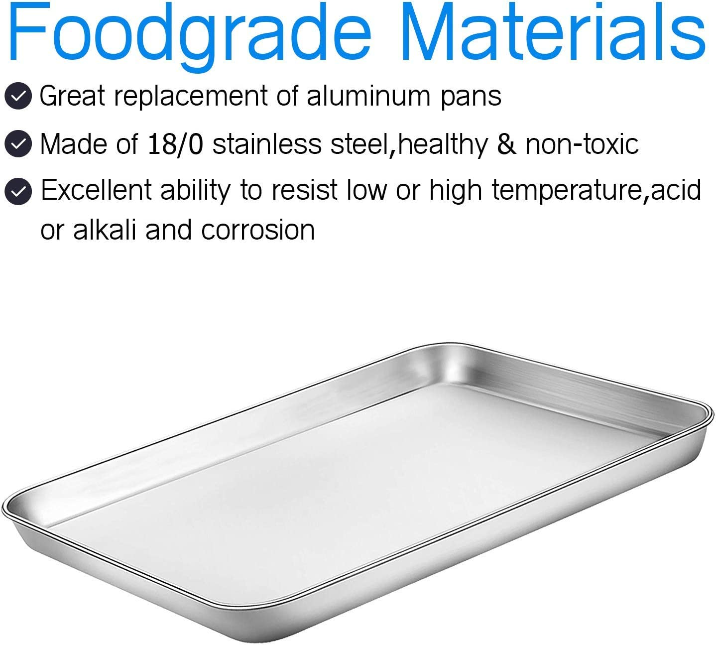 Stainless Steel Bakeware Oven Tray, 16 Inch Commercial Grade Professional Bakeware, Healthy & Non-Toxic, Mirror Finish & Rustproof, Easy Clean & Dishwasher Safe, 3 Piece Set 10/12/16 Inch - Brown image number 7