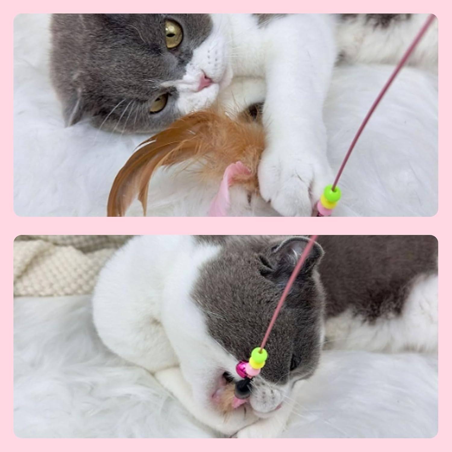 RANYAKE 2Pcs Feather Teaser Cat Toy, Cat Feather Toys, Interactive Cat Catcher and Exerciser Wand, Cat Teasing Sticks with Bells and Feathers, Comes with a Replaceable Feather Toy, Cat Accessories image number 2