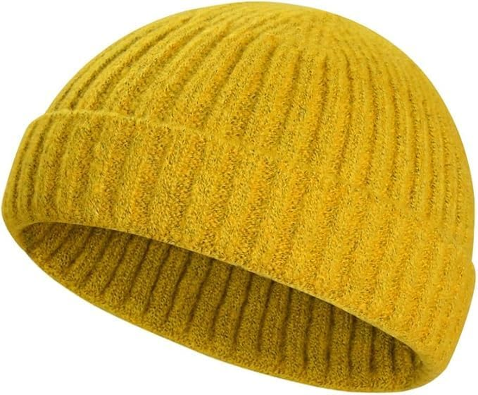 Xyzabcds Wool Knit Trawler Beanie Hat, Short Fisherman Skull Cap Knit Cuff Beanie Cap for Men Woman