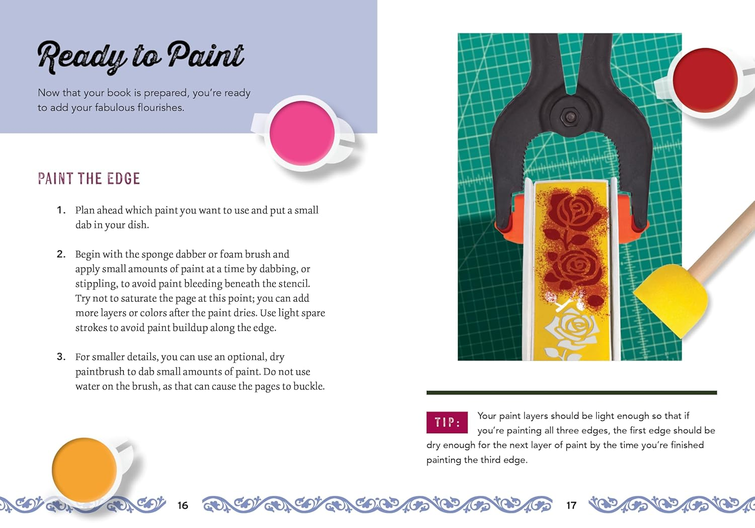 Stenciled Book Edges Kit: Turn Your Favorite Books into Custom Works of Art &ndash; Includes: Project Book, Paint Pots, Stencils, Sponge Tools, Book Clamps image number 1