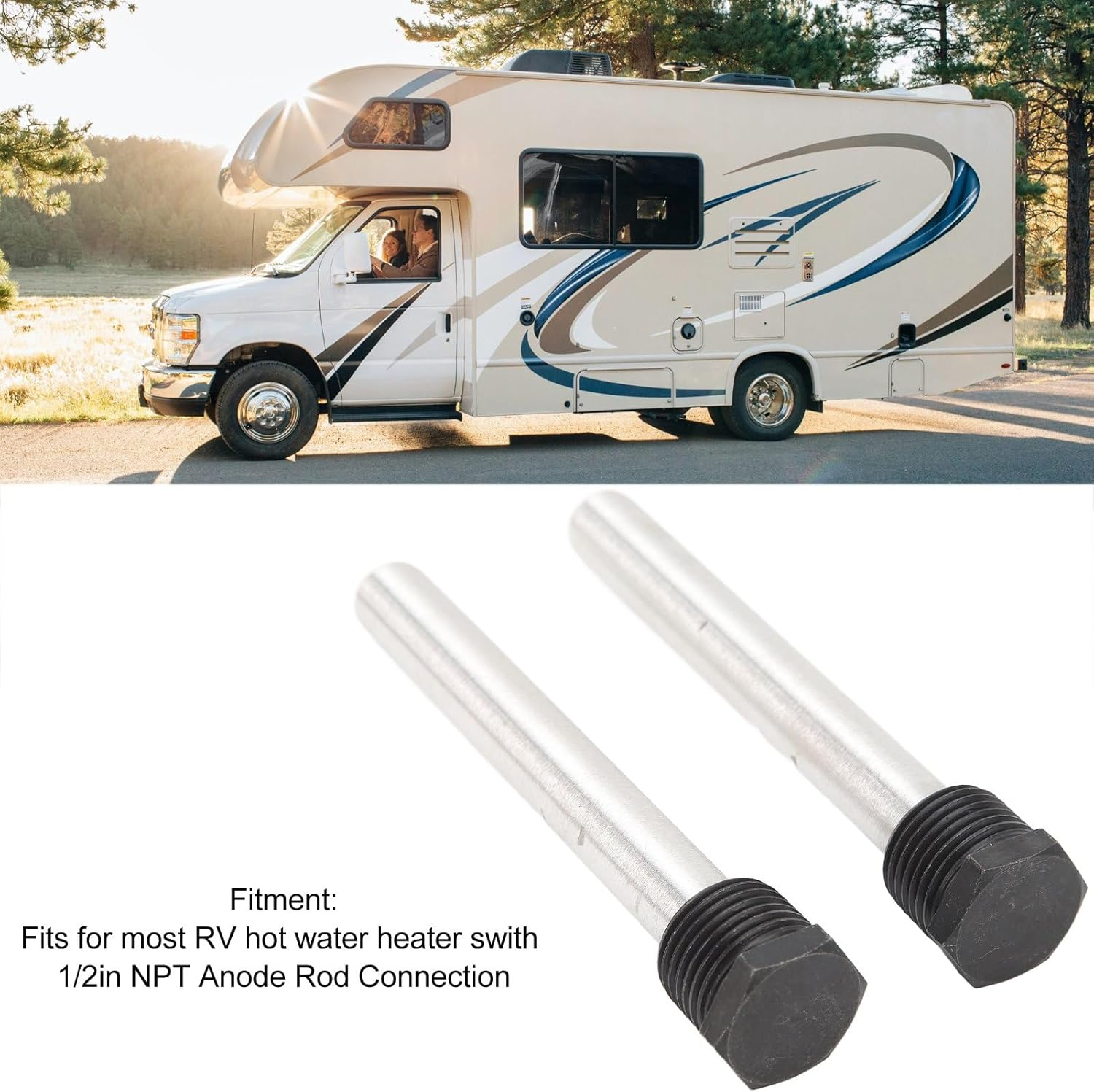 2 Pack RV Water Heater Anode Rods, Anode Rod for Hot Water Heater, 1/2In NPT Thread, Compatible with Suburban, Mor-Flo RV Water Heaters image number 1