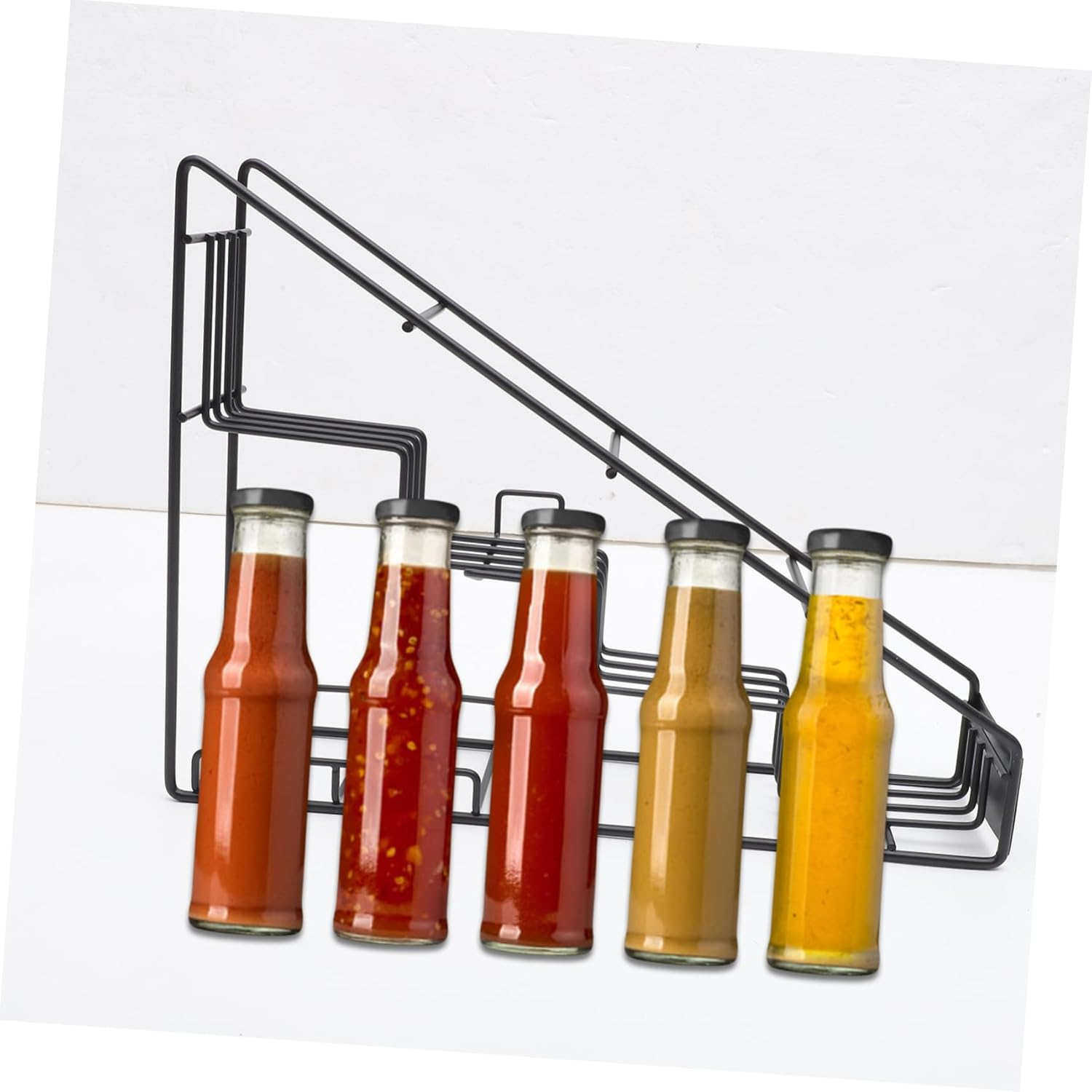 UPKOCH Stainless Steel Syrup Display Stand Stepped Shelf Design for Organizing Syrups Spices and Items in Kitchenware Storage for Shop Home Use Random Color image number 4