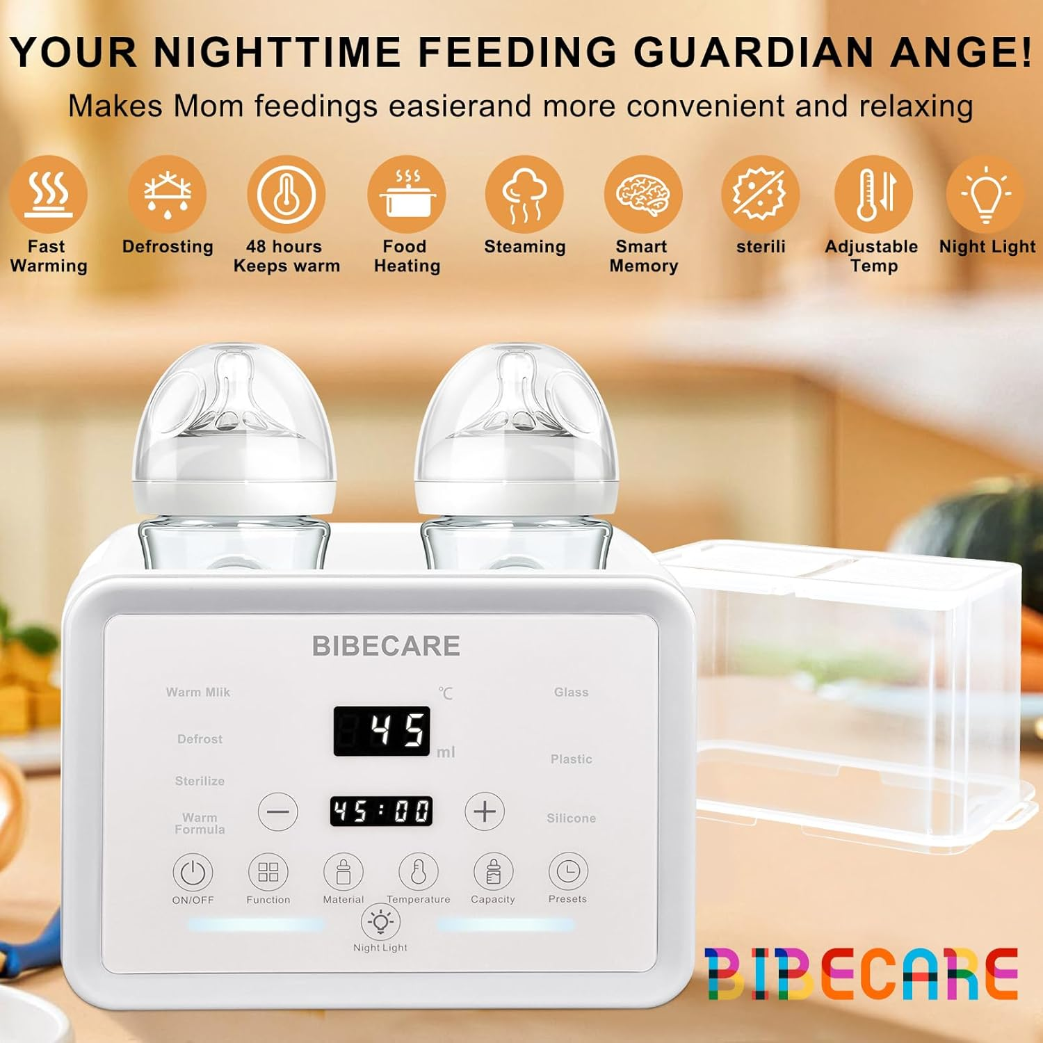 Bottle Warmer for Breastmilk & Formula &ndash; Baby Double Bottle Heating with Temp Display, Keep Warm 48H, Defrost, Clean Steam, Night Light, Bpa-Free &ndash; Fits Glass & Plastic & Silicone Bottles image number 2