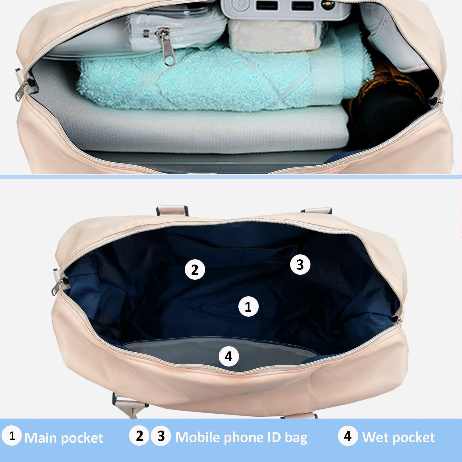 Travel Duffle Bag, Waterproof Sport Tote Gym Bag for Women Men, Overnight Weekender Carry on Bag with Wet Pocket, Beige, Fashion - Coral Red image number 2