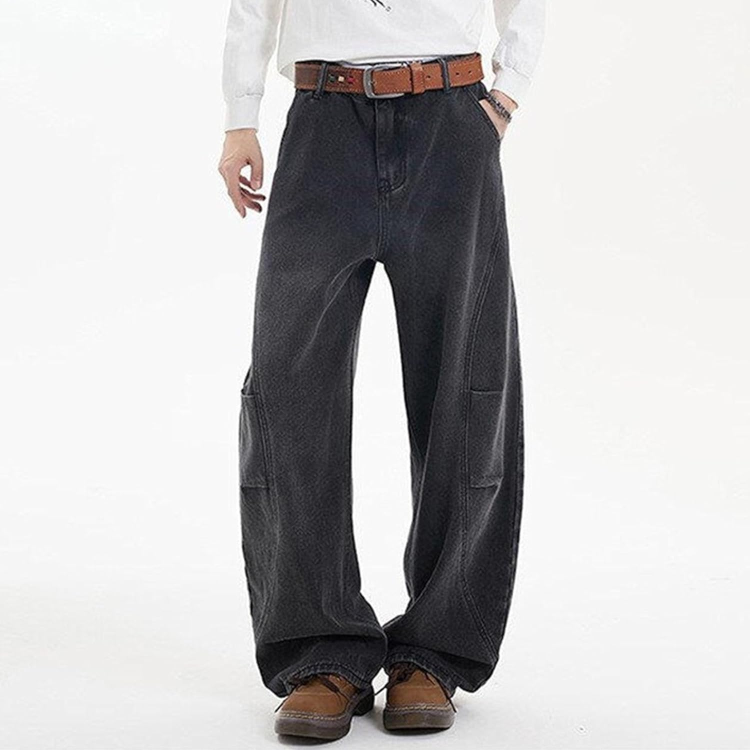 Baggy Jeans for Men Distressed Denim Wide Leg Trousers Casual Loose Fit Streetwear Y2K Trend image number 6