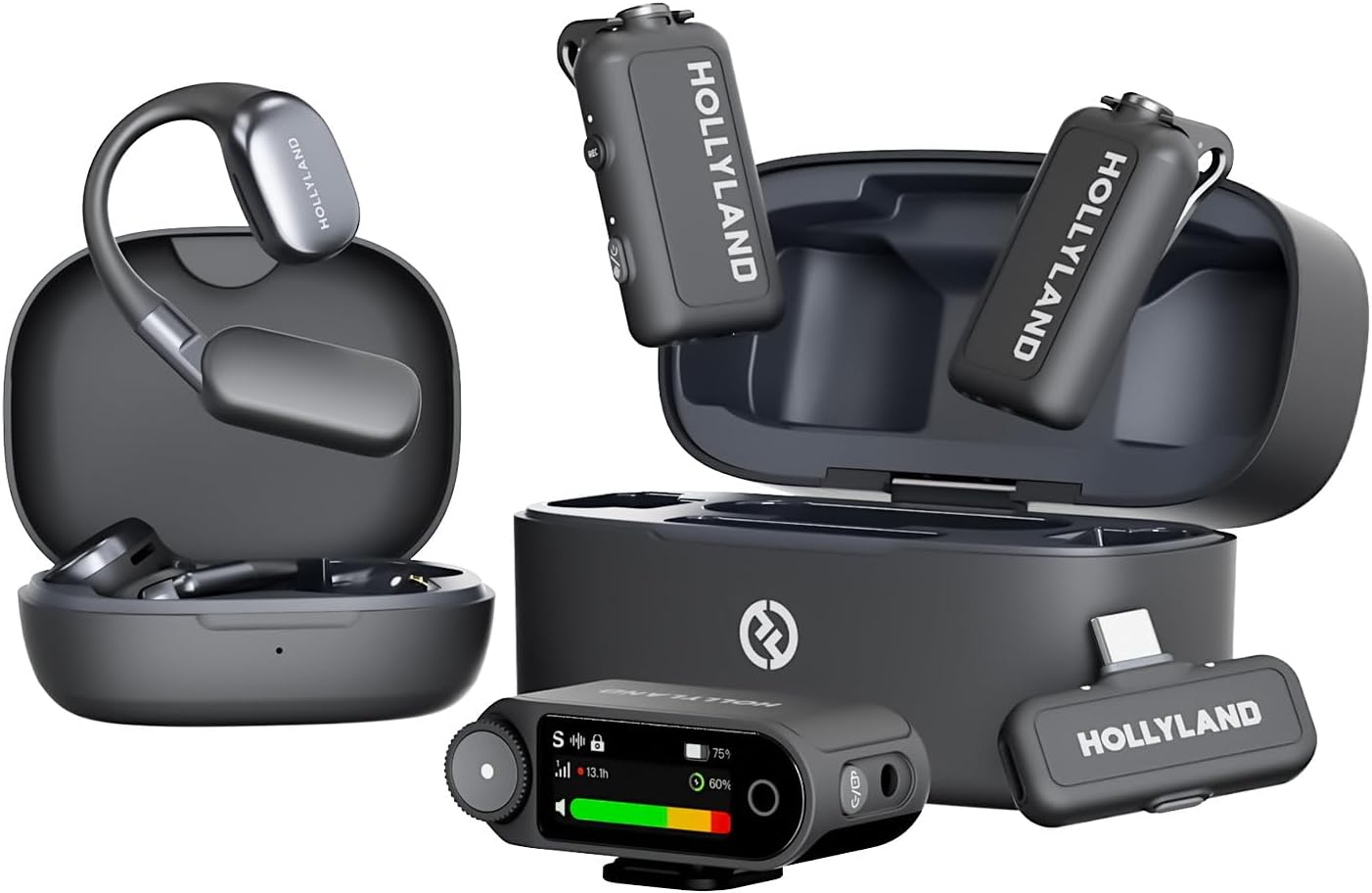 Hollyland Lark MAX 2 Wireless Microphone for Iphone/Camera/Android, AI Noise Cancel, Revolutionary Wireless Monitoring, 32Bit Full-Chain Audio (Ultimate Combo, 2TX+2RX+OWS Earphones + Charging Case) image number 6